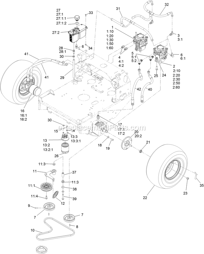 Hydro Assembly Diagram and Parts List for TTX680PKC60400 (402082300-404314158)(2018) Exmark Lawn Mower