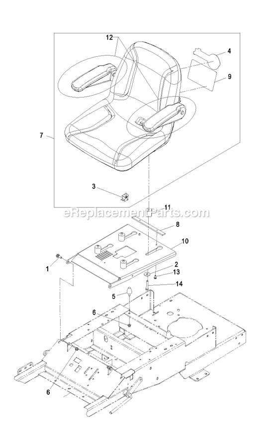 Seat Group Diagram and Parts List for PHZ19KA344CA (720000-789999)(2008) Exmark Lawn Mower