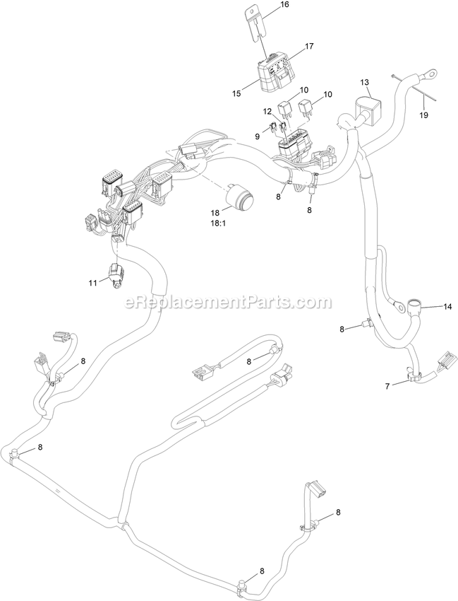 Harness Assembly Diagram and Parts List for LZX980EKC726W0 (411294212-999999999)(2022) Exmark Lawn Mower