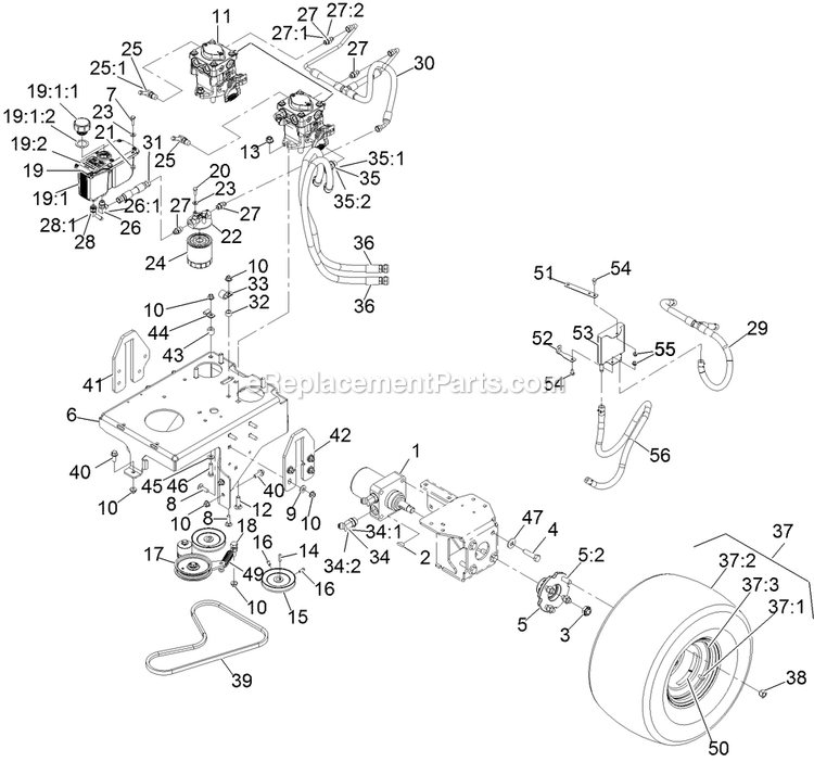 Ground Drive System Diagram and Parts List for VT740EKC604 (312000000-312999999)(2012) Exmark Lawn Mower