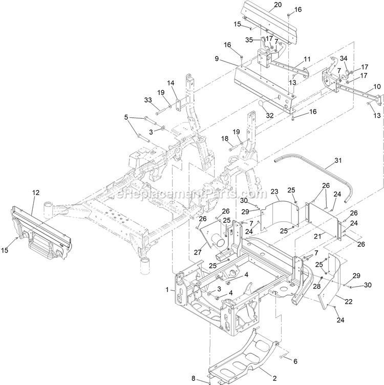 Power Frame Assembly Diagram and Parts List for LZS88CDYM96RW0 (408644346-411294211)(2021) Exmark Lawn Mower