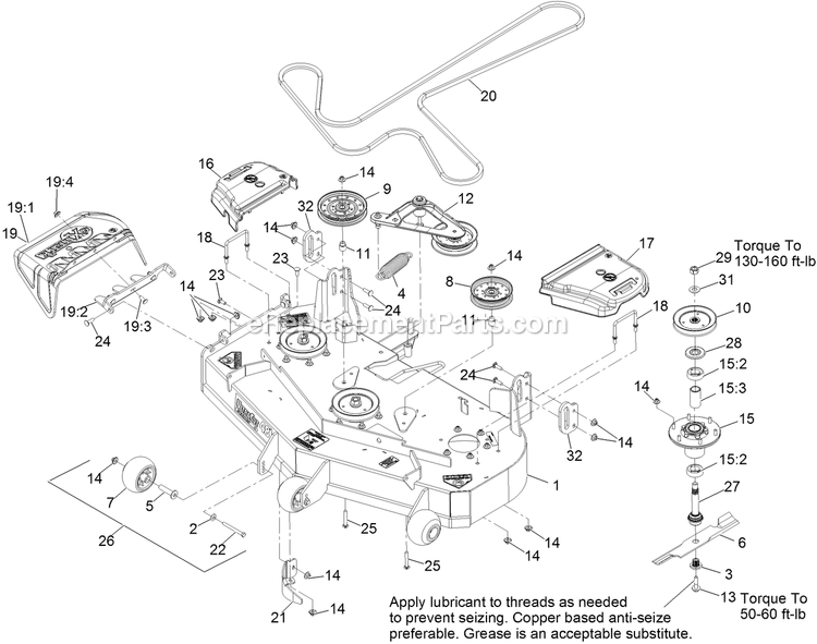 Deck Assembly Diagram and Parts List for LZE600KA484 (314000000-314999999)(2014) Exmark Lawn Mower
