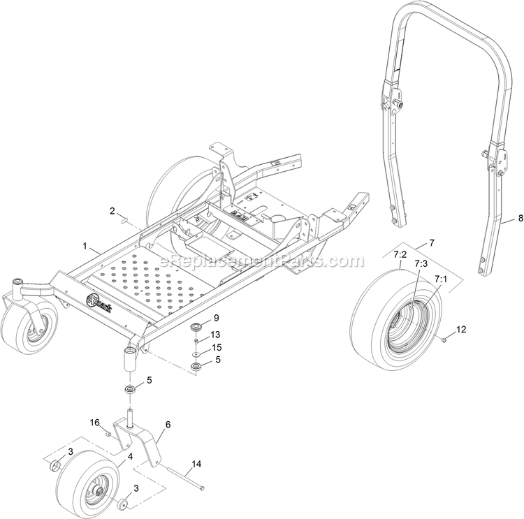 Main Frame Assembly Diagram and Parts List for PNS740GKC60RA3 (316000000-399999999)(2016) Exmark Lawn Mower