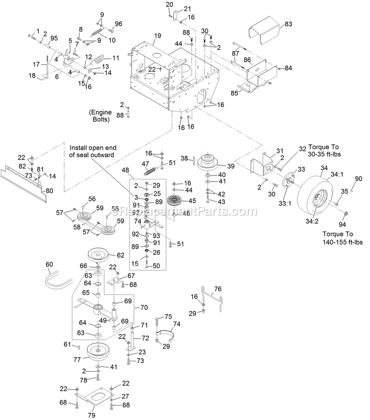 Engine Deck Assembly (1) Diagram and Parts List for TTS600KAE483 (313000000-313999999)(2013) Exmark Lawn Mower