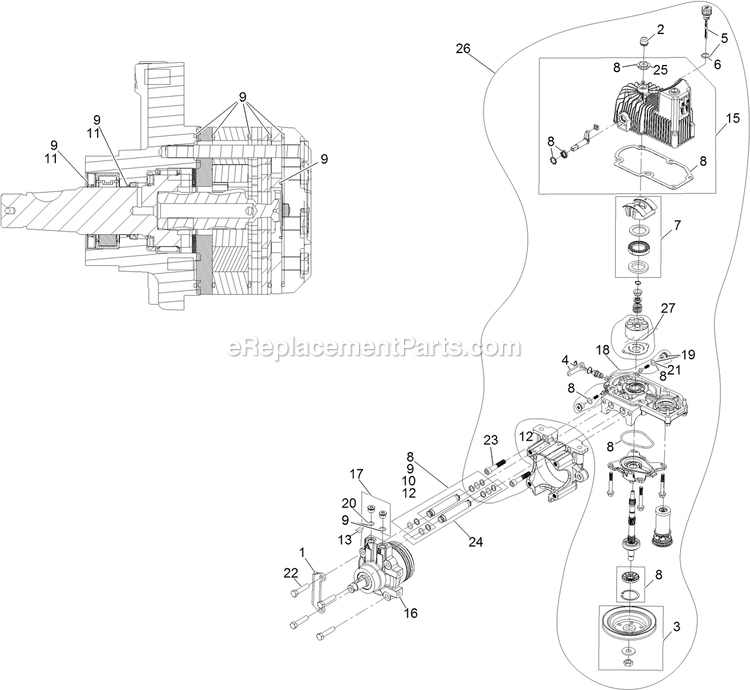 Rh Hydro Assembly Diagram and Parts List for LZE651CKA484A2 (411294212-999999999)(2022) Exmark Lawn Mower