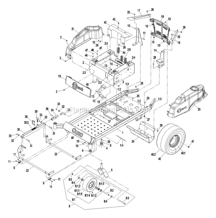 Frame Group Diagram and Parts List for QST23KC522 (720000-789999)(2008) Exmark Lawn Mower