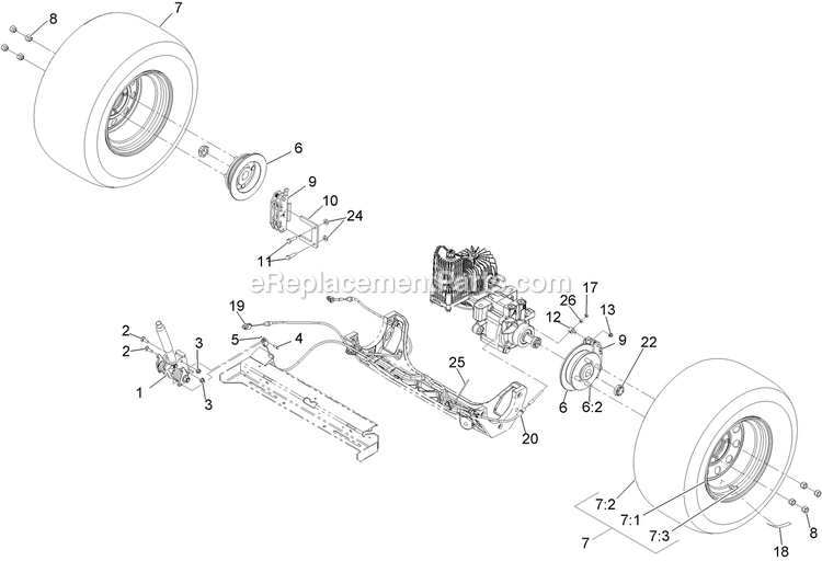 Rear Wheel And Park Brake Assembly Diagram and Parts List for LZE27KC604 (920000-999999)(2011) Exmark Lawn Mower