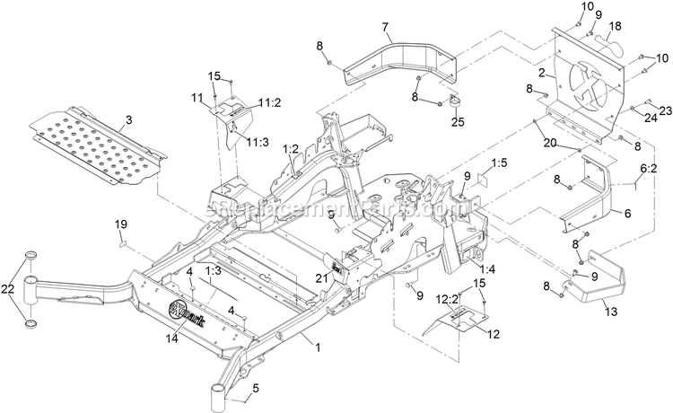 Main Frame Assembly Diagram and Parts List for LZX980EKC726T0 (316000000-399999999)(2016) Exmark Lawn Mower