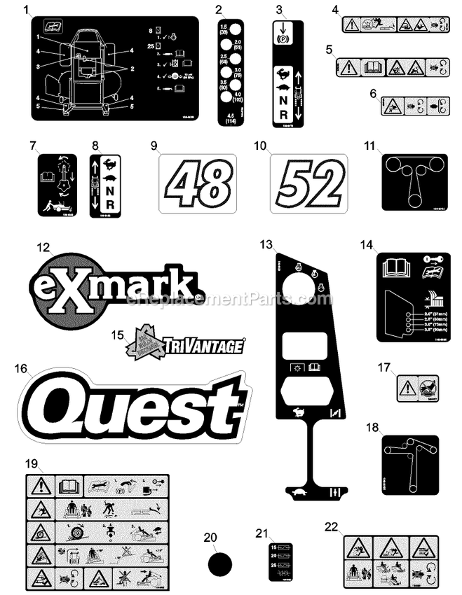 Decal Group Diagram and Parts List for QST23KC522 (720000-789999)(2008) Exmark Lawn Mower