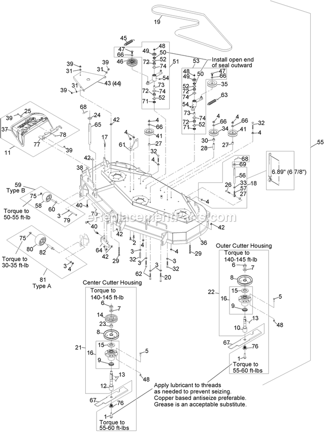 Deck Assembly Diagram and Parts List for TTX650EKCE604 (314000000-314999999)(2014) Exmark Lawn Mower