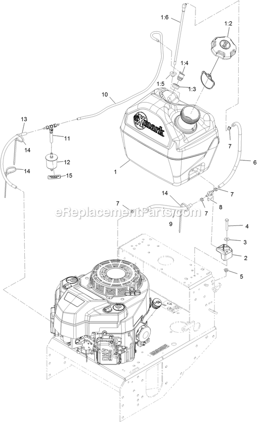 Fuel Tank Assembly Diagram and Parts List for VHS481GKA36200 (406294345-408644345)(2020) Exmark Lawn Mower
