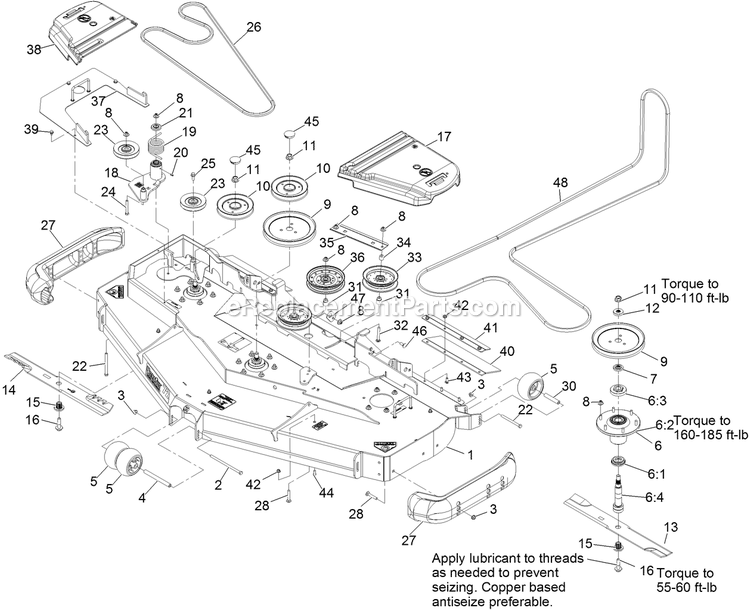 Deck Assembly Diagram and Parts List for LZDS902K72RD (314000000-314999999)(2014) Exmark Lawn Mower