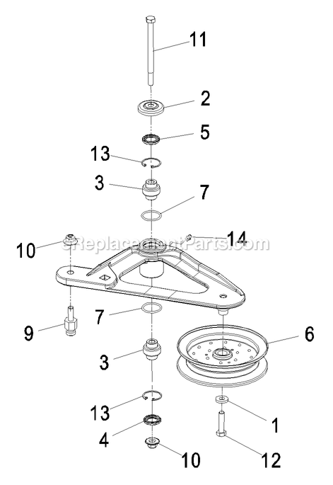 Deck Idler Assembly Diagram and Parts List for LZZ23KA526 (790000-849999)(2009) Exmark Lawn Mower