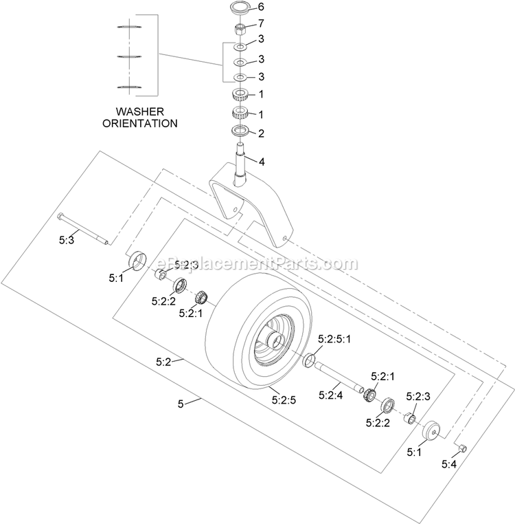 Caster Wheel And Fork Assembly Diagram and Parts List for LZS749EKC604SS (314000000-314999999)(2014) Exmark Lawn Mower