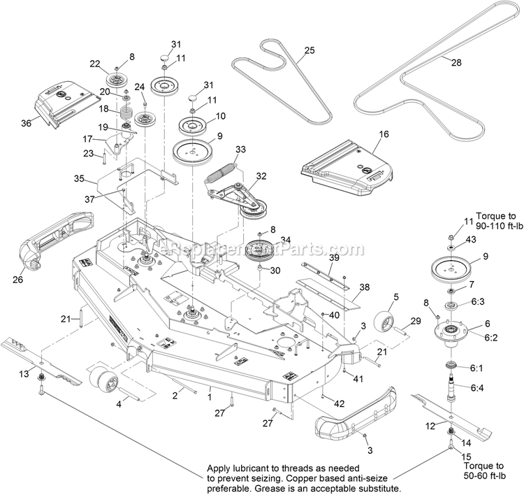 Deck Assembly Diagram and Parts List for LZX940EKC72RT0 (316000000-399999999)(2016) Exmark Lawn Mower