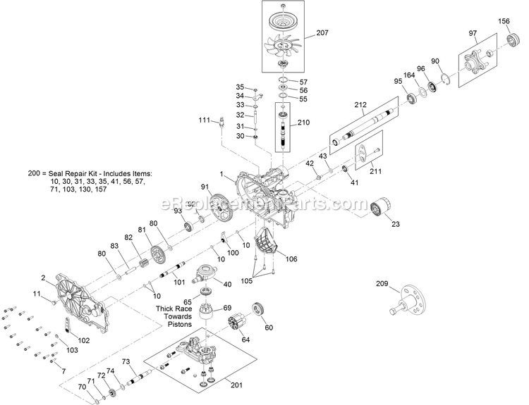 Rh Transaxle Assembly Diagram and Parts List for QTS708GEM60200 (400000000-402082299)(2017) Exmark Lawn Mower