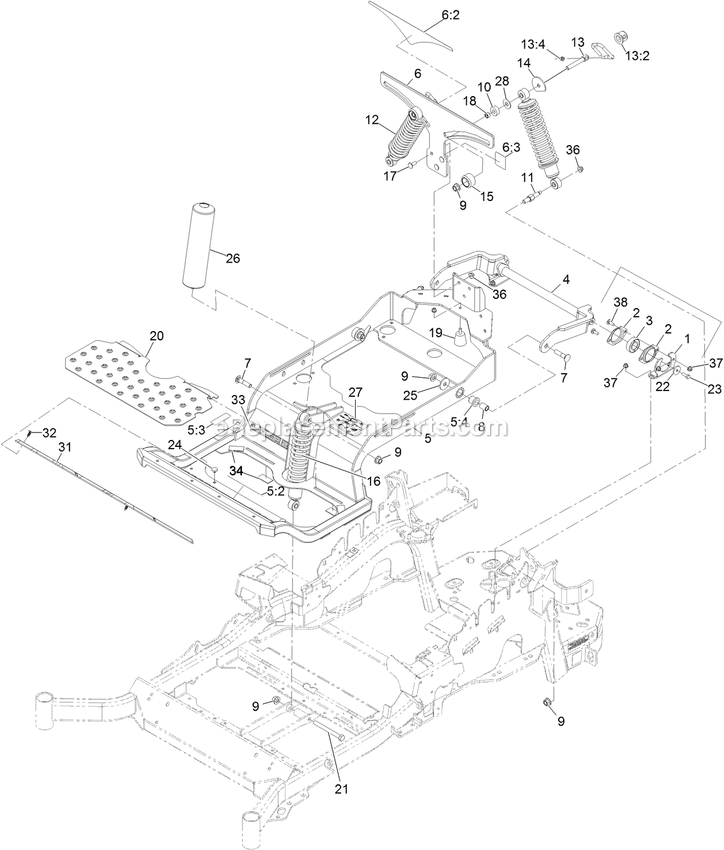 Full Suspension Assembly Diagram and Parts List for LZE751GKA604C1 (404314159-406294344)(2019) Exmark Lawn Mower
