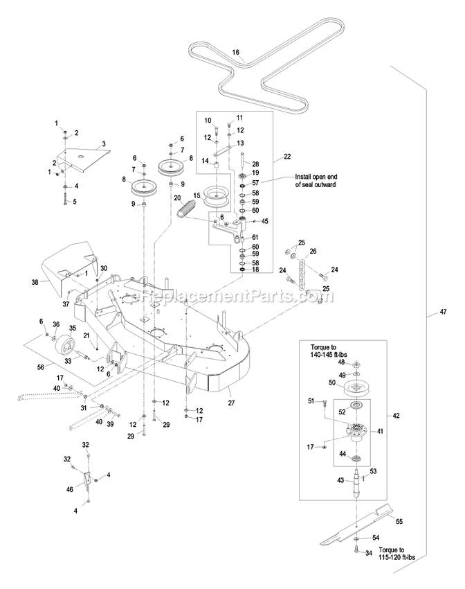 Deck Group Diagram and Parts List for LCT4818BV (510000-599999)(2005) Exmark Lawn Mower
