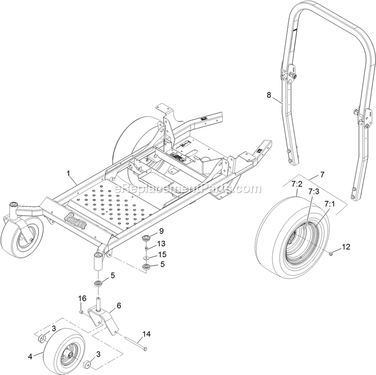Main Frame Assembly Diagram and Parts List for PNS651KA483 (314000000-314999999)(2014) Exmark Lawn Mower