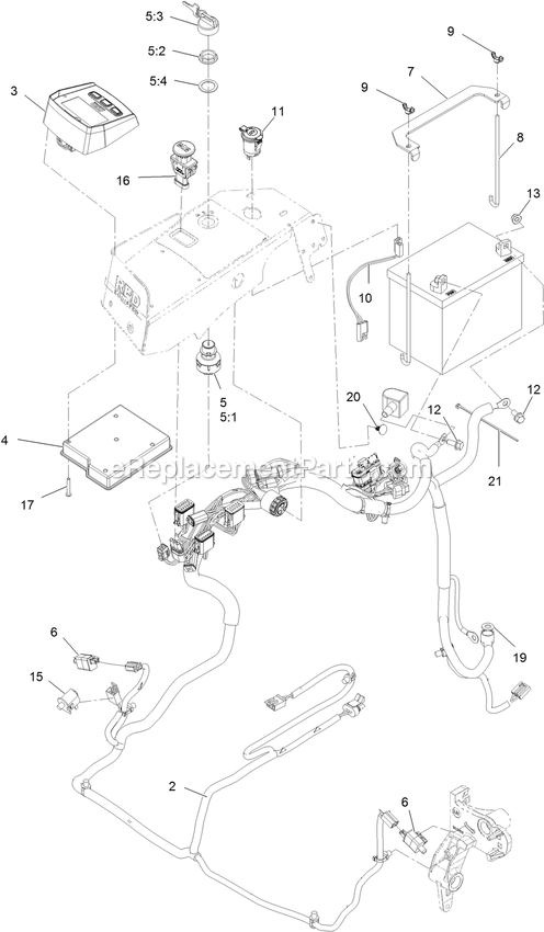 Electrical Assembly Diagram and Parts List for LZX940EKC606W0 (404314159-406294344)(2019) Exmark Lawn Mower