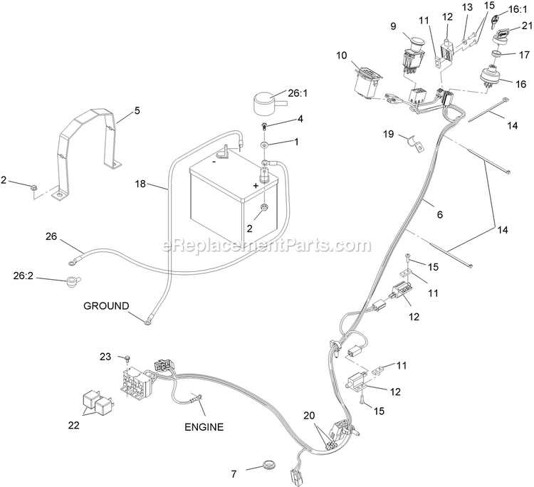 Electrical Assembly Diagram and Parts List for TTX20KCE (920000-999999)(2011) Exmark Lawn Mower