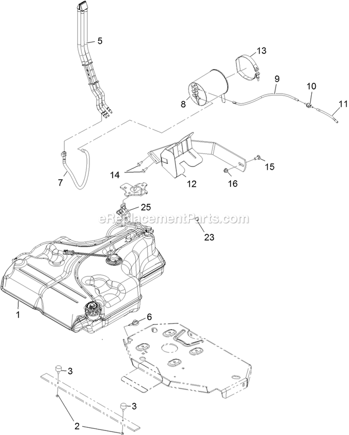 Fuel Tank Mounting Assembly Diagram and Parts List for LZS749EKC724 (312000000-312999999)(2012) Exmark Lawn Mower
