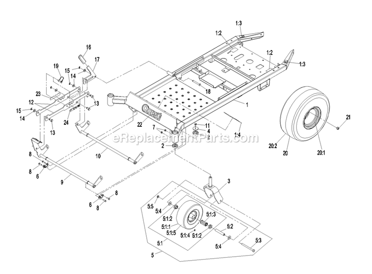 Frame Group (1) Diagram and Parts List for QST20BE422 (790000-849999)(2009) Exmark Lawn Mower