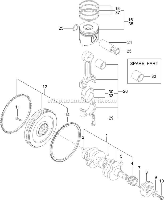 Crankshaft And Piston Assembly Diagram and Parts List for LZS88CDYM96RW0 (402082300-404314158)(2018) Exmark Lawn Mower