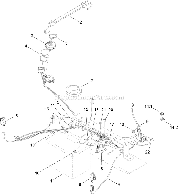 Electrical Assembly Diagram and Parts List for QT22KA421 (920000-999999)(2011) Exmark Lawn Mower