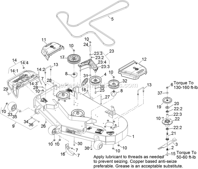 Deck Assembly Diagram and Parts List for PNS720KC523SS (314000000-314999999)(2014) Exmark Lawn Mower