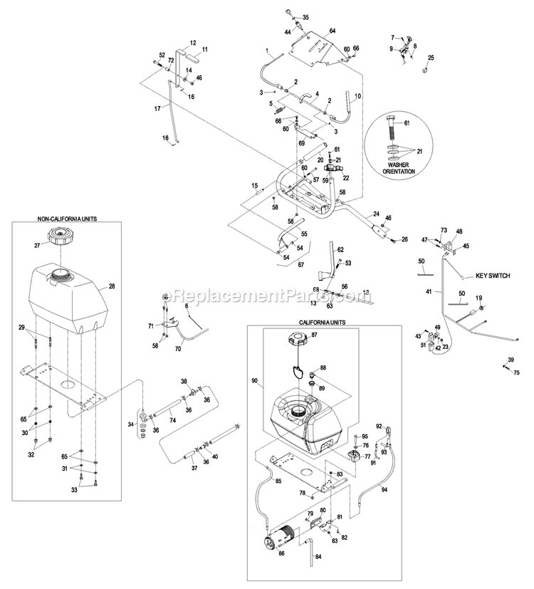 Ecs Upper Handles And Controls Diagram and Parts List for M16KA362P (850000-919999)(2010) Exmark Lawn Mower