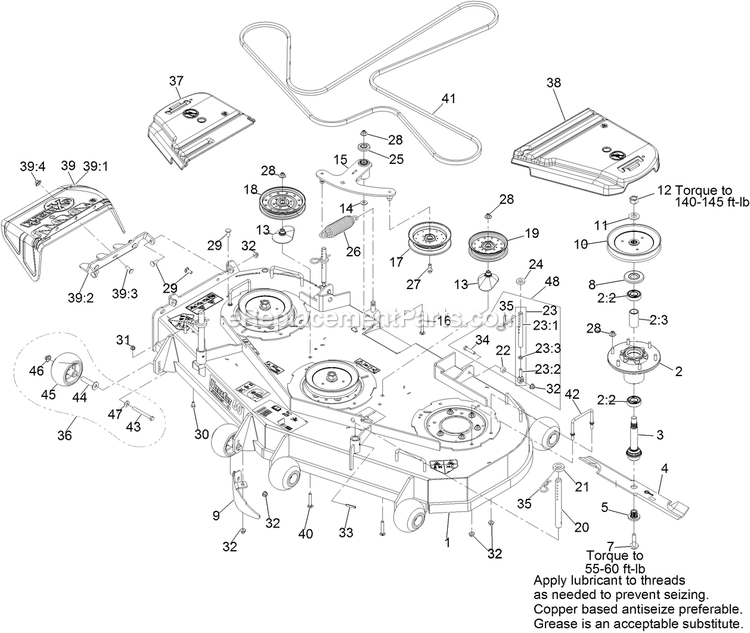 Deck Assembly Diagram and Parts List for TTX691CKA60400 (315000000-315999999)(2015) Exmark Lawn Mower
