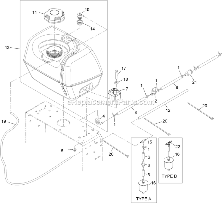 Fuel Tank Assembly Diagram and Parts List for TTS20KAE523 (920000-999999)(2011) Exmark Lawn Mower