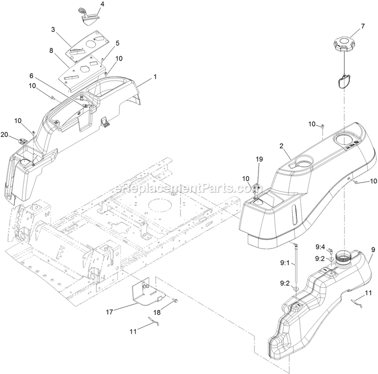 Controls And Fuel Tank Diagram and Parts List for QTS452CEM34200 (315000000-315999999)(2015) Exmark Lawn Mower