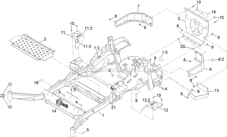 Main Frame Assembly Diagram and Parts List for LZS749AKC72400 (400000000-402082299)(2017) Exmark Lawn Mower