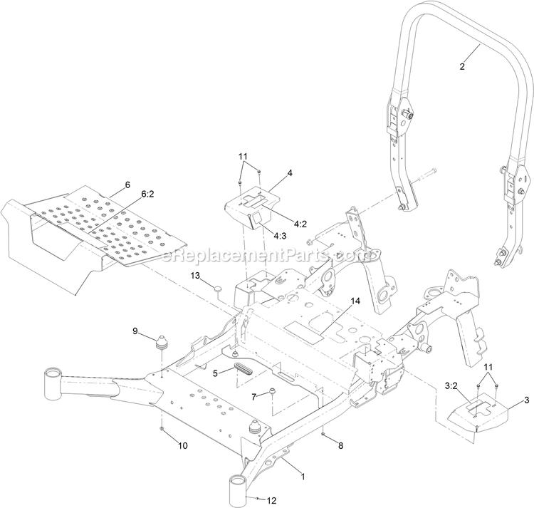 Frame Assembly Diagram and Parts List for LZS80TDYM604W0 (406294345-408644345)(2020) Exmark Lawn Mower