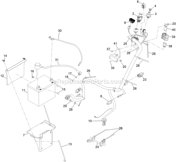 Electrical Assembly Diagram and Parts List for TTS600GKA523E0 (408644346-411294211)(2021) Exmark Lawn Mower