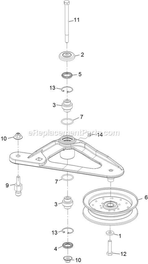 Deck Idler Assembly Diagram and Parts List for LZS742KC604 (314000000-314999999)(2014) Exmark Lawn Mower