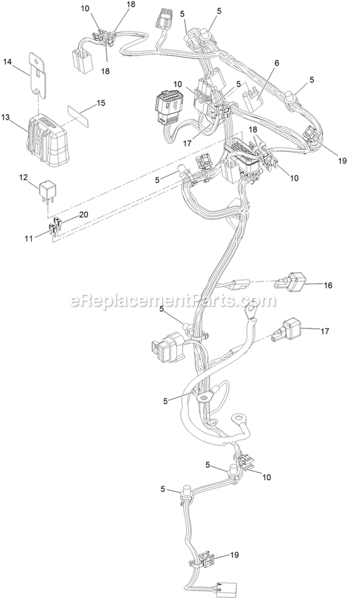 Harness Assembly Diagram and Parts List for STE600CKA32300 (406294345-408644345)(2020) Exmark Lawn Mower