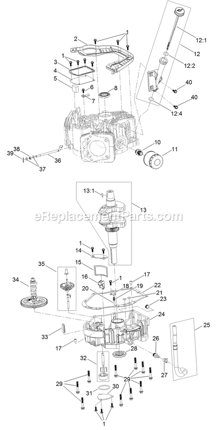 Crankcase And Crankshaft Assembly Diagram and Parts List for QTS708GEM60200 (400000000-402082299)(2017) Exmark Lawn Mower