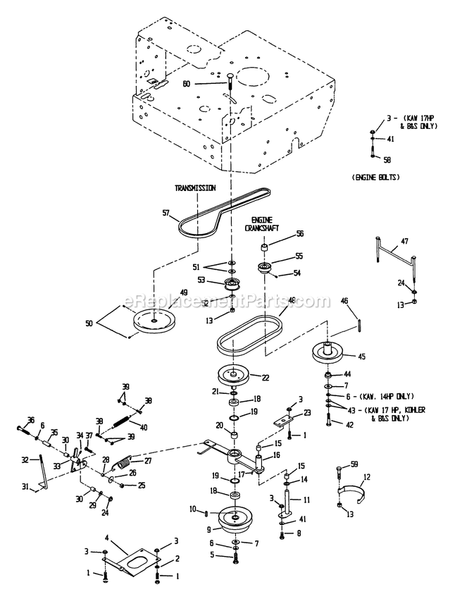 Engine Deck Group (2) Diagram and Parts List for MHP3615KC (150000-189999)(1997) Exmark Lawn Mower