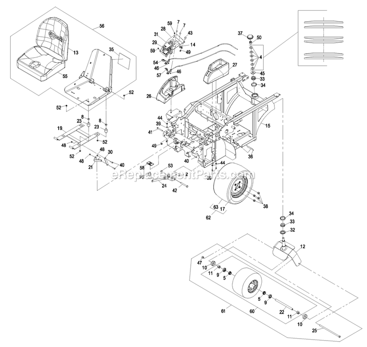 Main Frame Group (1) Diagram and Parts List for NAV27KCCA (850000-919999)(2010) Exmark Lawn Mower