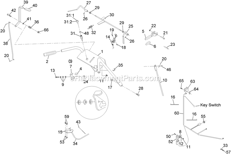 Pistol Grip Upper Handle And Controls Diagram and Parts List for MG481KA322P (313000000-313999999)(2013) Exmark Lawn Mower