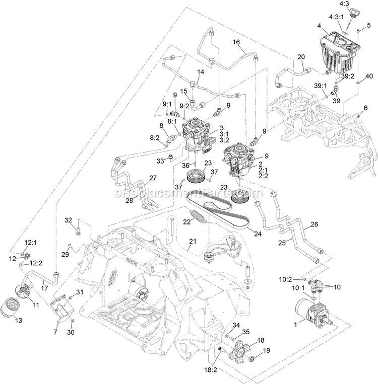 Hydraulic Assembly Diagram and Parts List for STE600CKA32300 (406294345-408644345)(2020) Exmark Lawn Mower