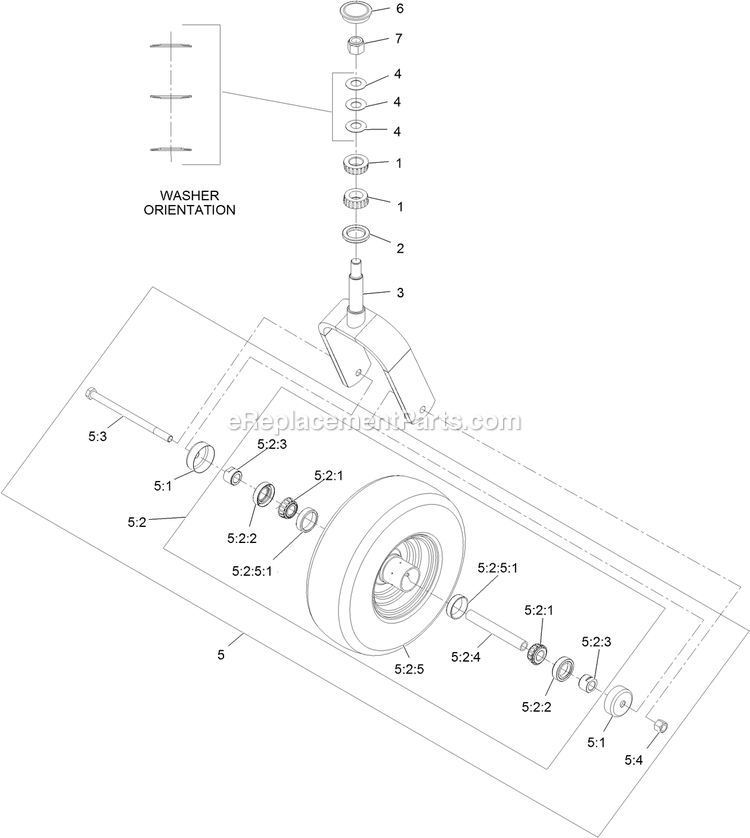 Caster Wheel And Fork Assembly Diagram and Parts List for LZS740PKC52400 (315000000-315999999)(2015) Exmark Lawn Mower