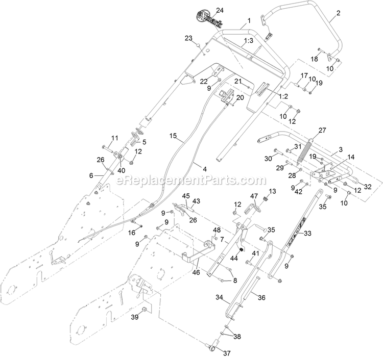 Handle Assembly Diagram and Parts List for ARS180CKA21000 (402082300-404314158)(2018) Exmark Aerator
