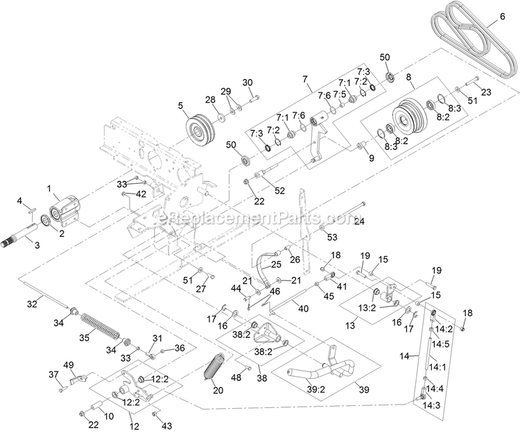Jackshaft Assembly Diagram and Parts List for NV730EKC48 (313000000-313999999)(2013) Exmark Lawn Mower
