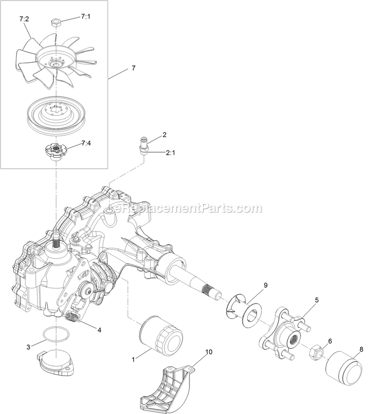 Lh Transaxle Assembly Diagram and Parts List for RAE708GEM52300 (402082300-404314158)(2018) Exmark Lawn Mower