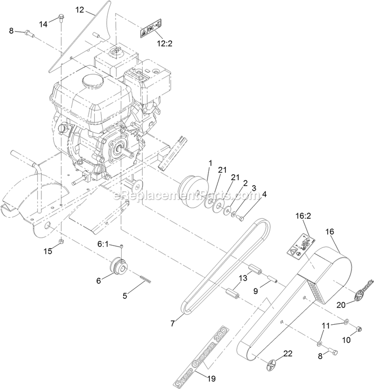 Belt Drive Assembly Diagram and Parts List for SG200HN (312000000-312999999)(2012) Exmark Lawn Tractor Accessories