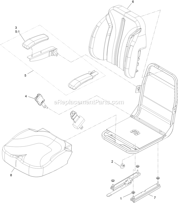 Seat Assembly Diagram and Parts List for RAS708GEM523C3 (402082300-404314158)(2018) Exmark Lawn Mower